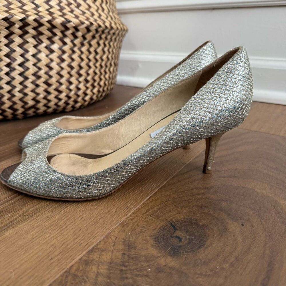 Jimmy Choo Glitter Fabric Isabel Peep Toe Pumps Heels 39.5 - Picture 6 of 11